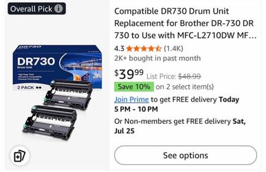 Compatible DR730 Drum Unit 2- Pack