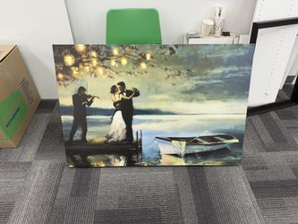 Romantic Dancing Couple Canvas 48x32 — Dock at Sunset with Violinist
