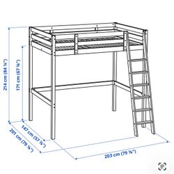 Wood BLACK LOFT BED w MATTRESS - Full/ Double Size 