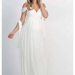  White Chiffon Cold Shoulder Maternity Evening Gown