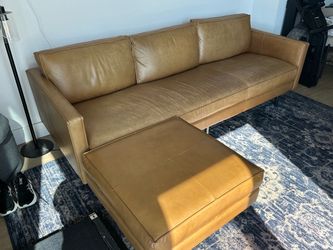Tan Leather Sofa with Ottoman
