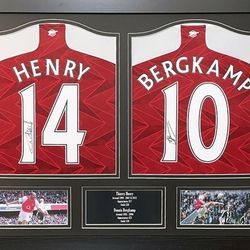 Thierry Henry/Dennis Bergkamp x2 Arsenal Home Shirts | Framed Hand Signed w/ COA