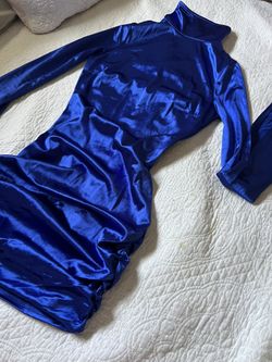 Blue Satin Silky Dress Fashion Nova