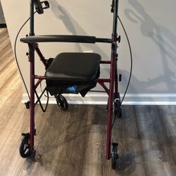New! Medline Steel Rollator Walker with Seat, Burgundy