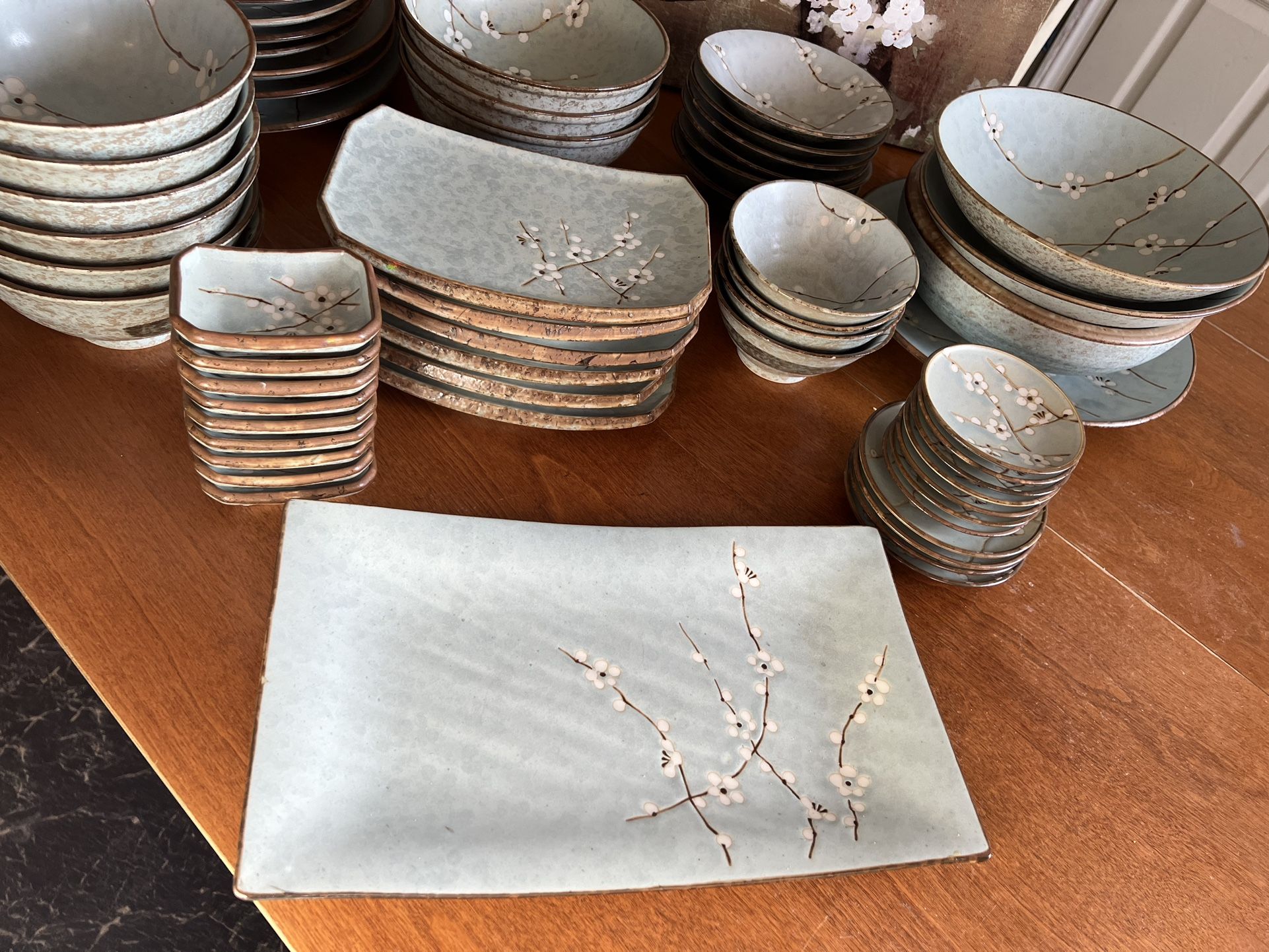 Ceramic white cherry blossom branch Dinnerware set with matching canvas Included
