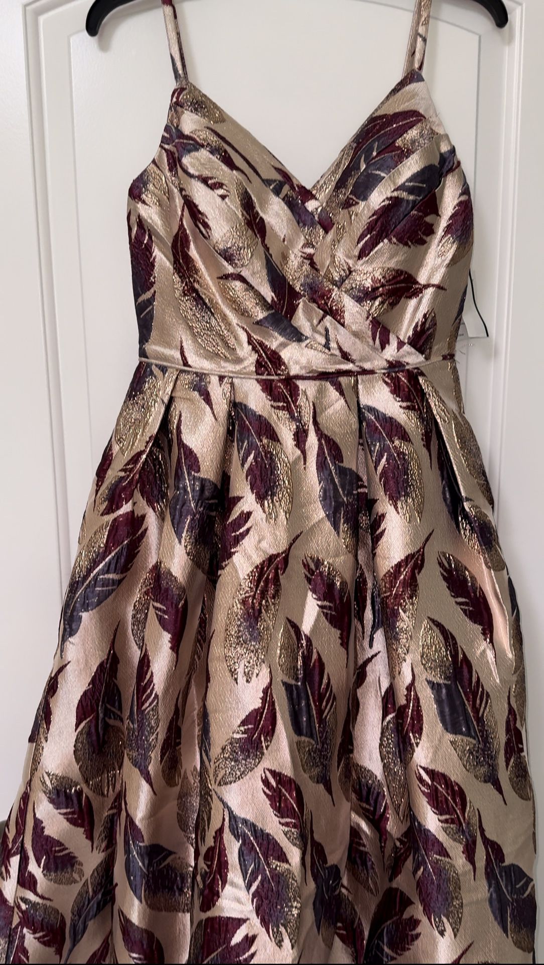 Gold Dress with Purple/Pink Leaves