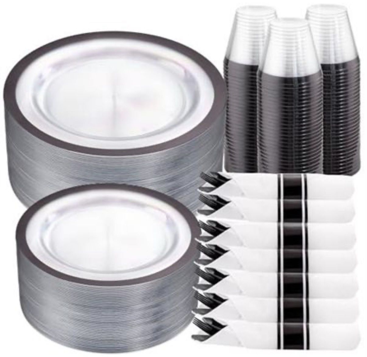 210 Pieces Clear and Black Plastic Plates