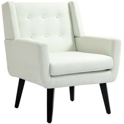 AVAWING Morden Accent Chair, Mid-Century Modern Upholstered Sofa Chair with Rubber Wood Legs, Comfy Linen Fabric Armchair for Living Room, Bedroom