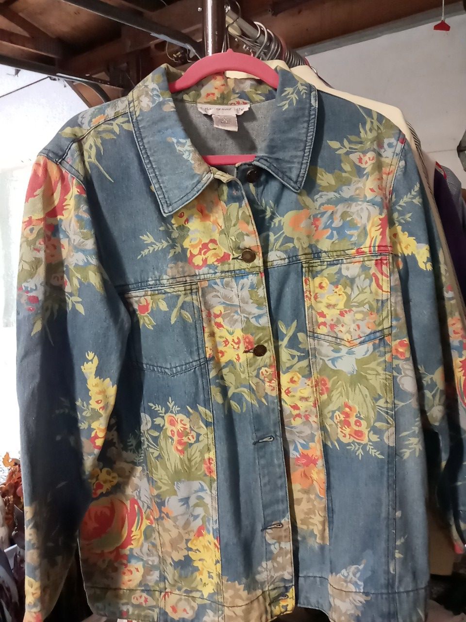 New Susan Graver Floral Jean Jacket Size Large