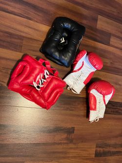 Defender Boxing Gloves Head Protector Sports Gear Red Adult 4 Piece Set