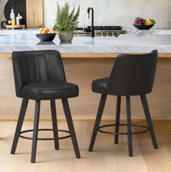 (Set of 2) Black Modern Faux Leather 26 in. Swivel Barstool Solid Wood Counter Height Stool