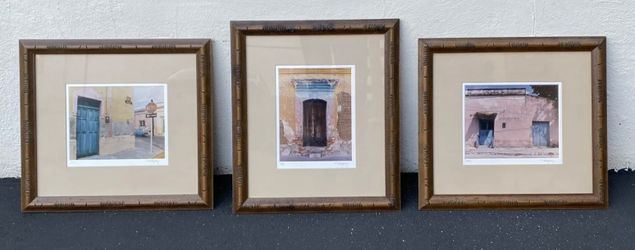Vintage Trio of Framed Photographs, Signed and Dated RUSTIC DOORS