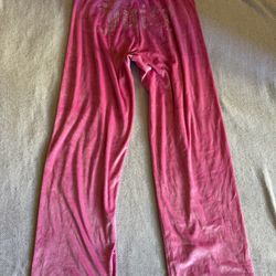 JUICY COUTURE Velour Pants Womens Medium Pink OG Big Bling Flare Track Party