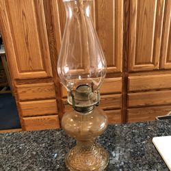 Vintage Hobnail Pressed Pretty Amber oil Lamp.  Size 16 inches Tall .  Preowned Good Condition 