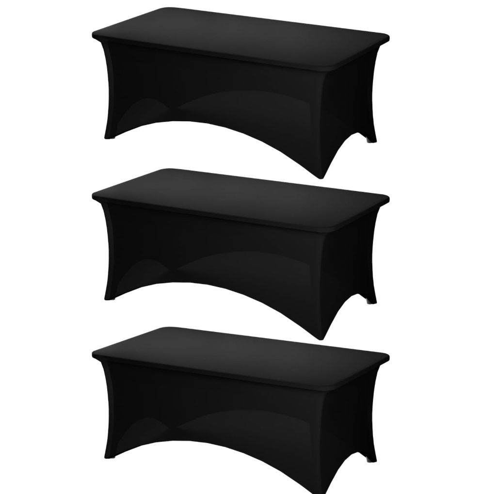 Fixwal 3 Pack Black Table Cloth For 6 Foot Rectangle Tables, Rectangular Tablecloths Stretch Spandex Fitted Table Covers 6 Ft For Parties, Trade Shows