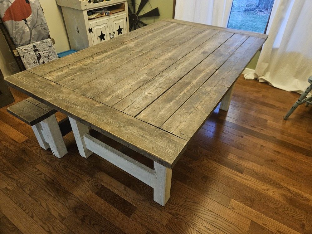 Custom Farmhouse-Style Dining Table + Bench