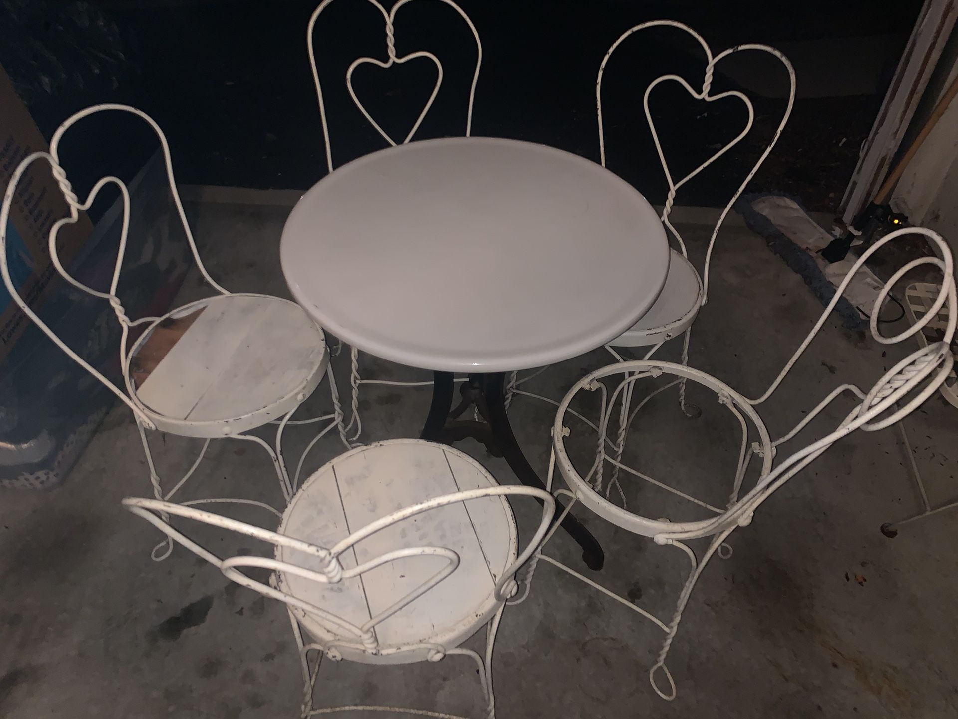 ANTIQUE TABLE AND CHAIRS 