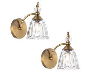 (Brand New in Box)  Vintage Brass Wall Sconces Set of Two, Brushed Gold Bathroom Vanity Light Fixtures, Hardwired Sconces Wall Deco Set of 2, Glass Wa