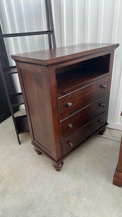 Dark Cherry Wood Media Chest with Drawers