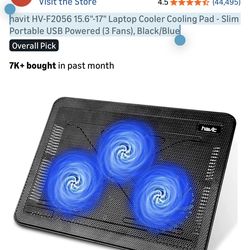 havit HV-F2056 15.6"-17" Laptop Cooler Cooling Pad - Slim Portable USB Powered (3 Fans), Black/Blue