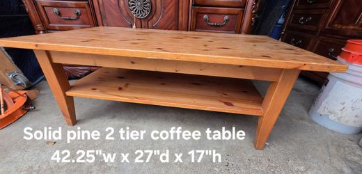 Solid pine 2 tier coffee table 
42.25"w x 27"d x 17"h