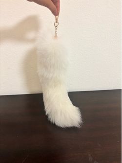 Fox Fur Tail Keychain Bag Charm White 16" Cosplay Accessory