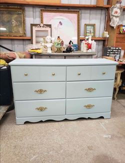 Wood 6 drawer pale blue dresser