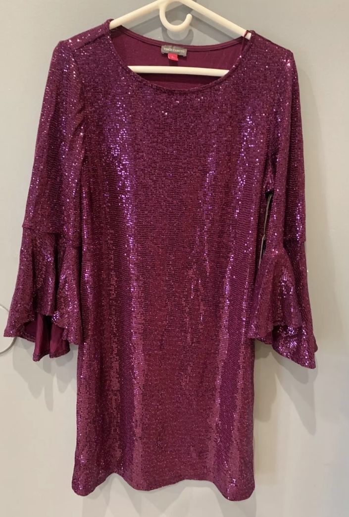 Vince Camuto Plum sequined dress 3/4 Sleeves size Large