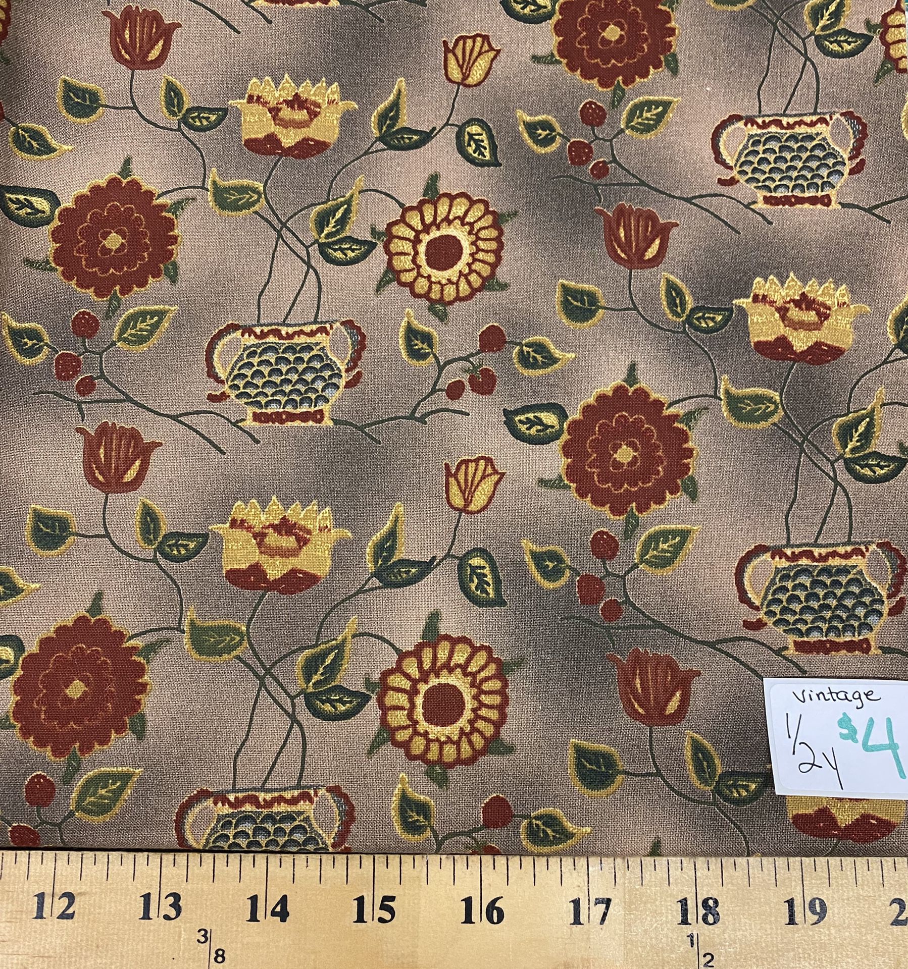 Floral on brown vintage 1/2 yard cotton fabric & 4 others pictured