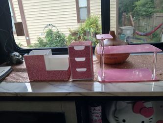 Pink Glitter Desk Organizer Set
