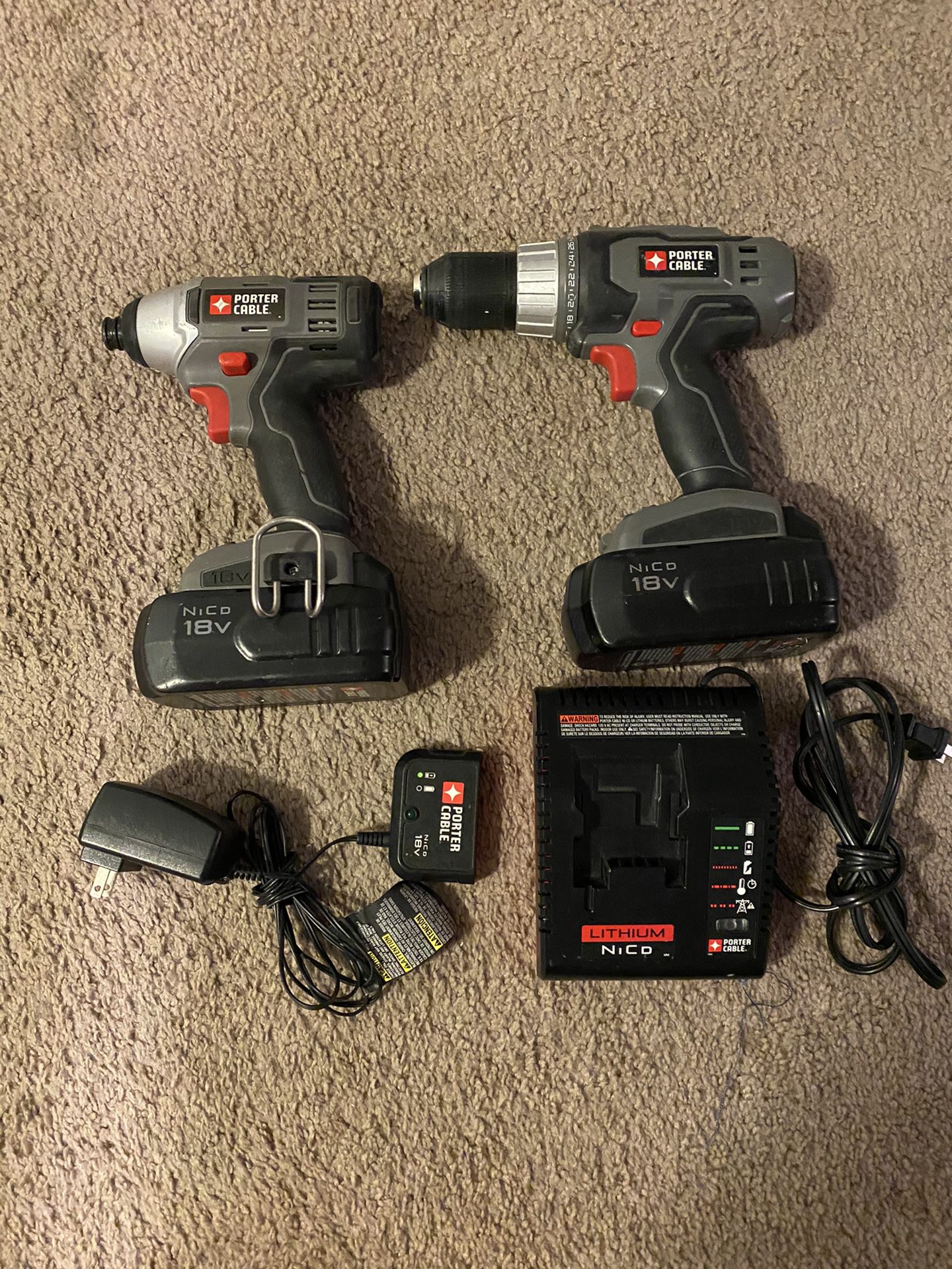Drill & impact gun with 2 batteries & 2 chargers