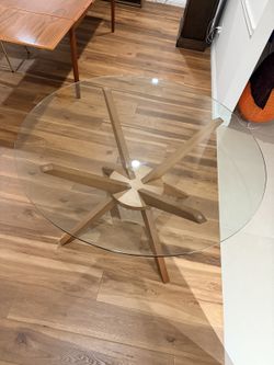 48" Round Glass Dining Table + 4 Velvet Chairs, Mid-Century Modern