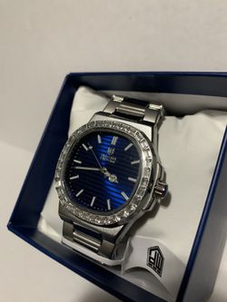 Invicta Montres Prestige Men’s 40mm Watch Silver Tone With Stones Bling Blue Face