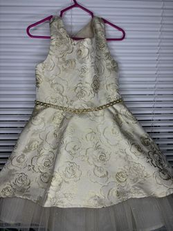 Wonder Nation Girls Creme & Gold Special Occasion/ Holiday Dress With Gold Roses - Kids size 6