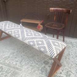 Modern Blue Bench, Antique Tonet Chair,round Shelf 