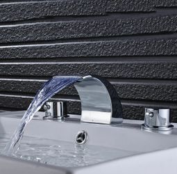 8” Widespread Chrome Bathroom Faucet Basin 3 Hole Waterfall Vanity Sink Mixer Tap