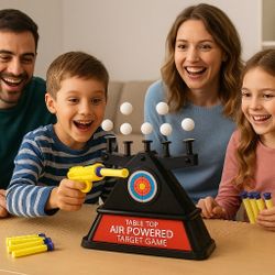 
🧸🎯 Table Top Target Game 🔫 Foam Dart Blaster – Family Fun Set! 👨‍👩‍👧‍👦✨
