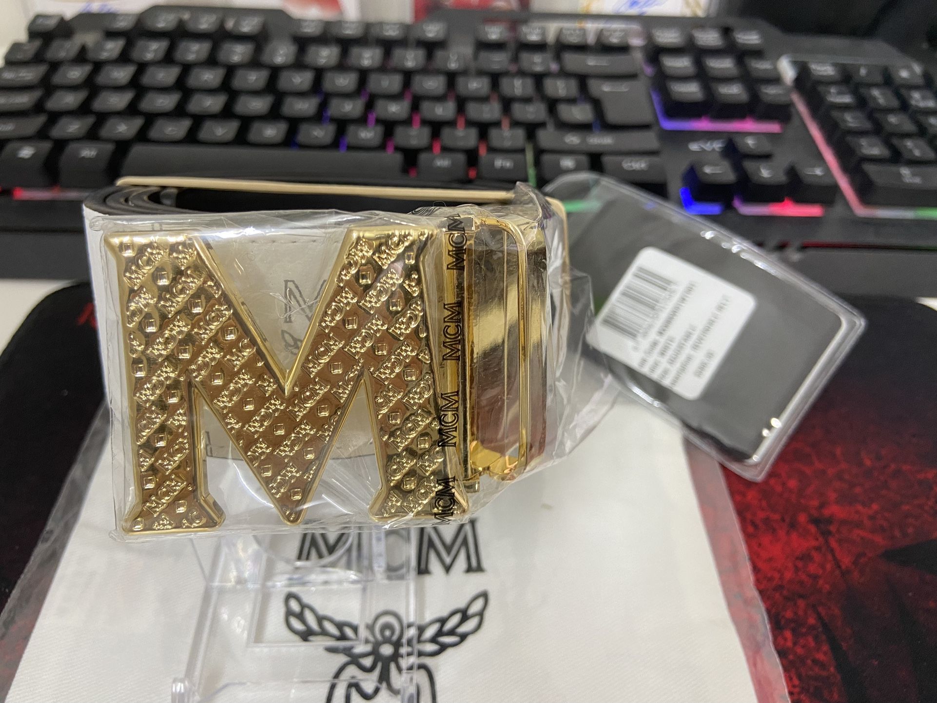 MCM Claus Gold M Reversible LOGO Engraved Belt One Size
