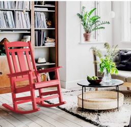 Orlando Adirondack Rocking Chair 	•	Overall Size: 28''W x 34.6‘'D x 43''H 	•	Materials: HDPS (High Density Polystyrene)--Recycled Material, Waterproof