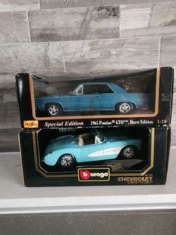 1:18 Bburago Burago 1957 Chevrolet Corvette 3024  and maisto 1965 pontiac gto Hurst edition