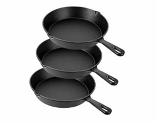 Set of 3 Cast Iron Skillet Frying Pans