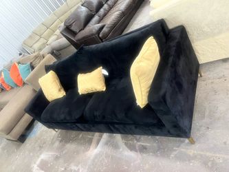 Black Velvet Sofa with Gold Legs