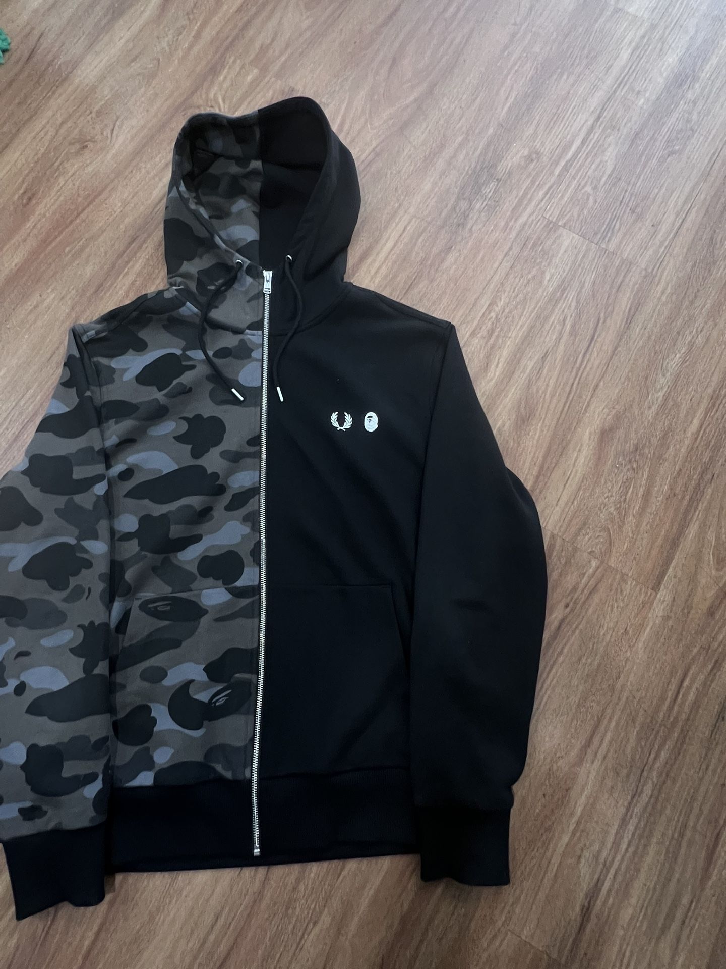 BAPE x Fred Perry Black Zip Up Hoodie Size Large