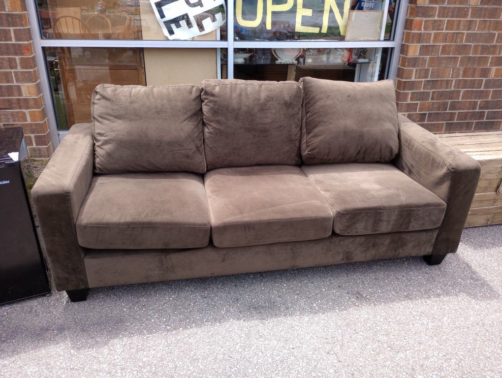 Nice Brown Velour Sofa Couch Comfortablr