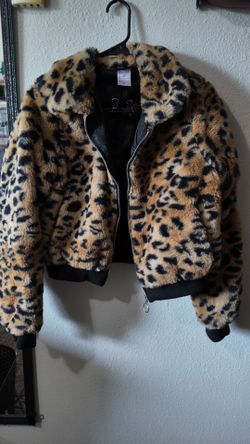 Leopard Print Faux Fur Bomber Jacket