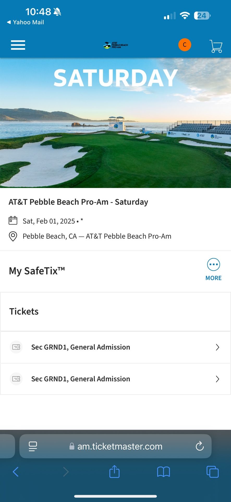 Pebble Beach Pro-Am Saturday General Admission Tickets (2)