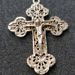Vintage Sterling Silver Crucifix, Nice Filigree Work, Hallmarked $50.