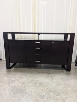 Dark Espresso Wood Buffet with Silver Pulls