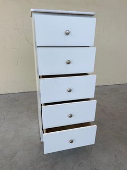 Slim 5 Drawer white with rails ((