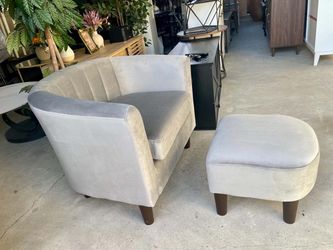Velvet Accent Chair with Ottoman Set